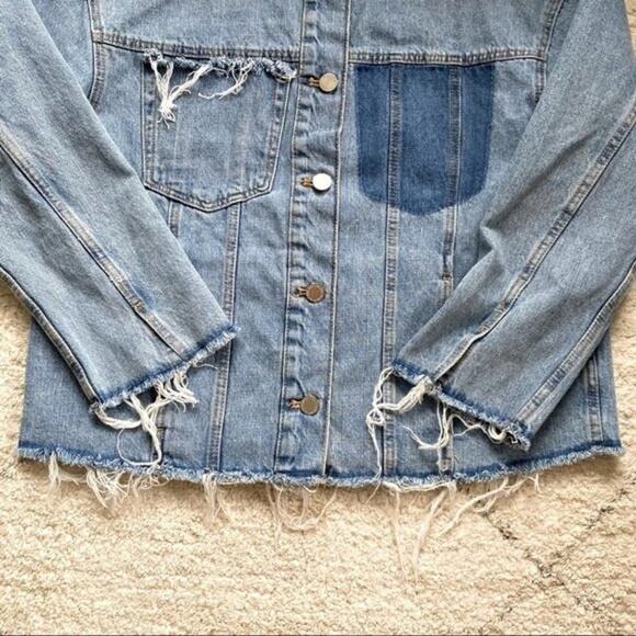 ZARA TRF Collarless Frayed Denim Jacket Size XS - Picture 8 of 14